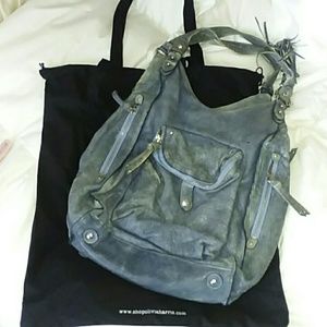 Olivia Harris Denim Blue Distressed Leather Hobo Bag
